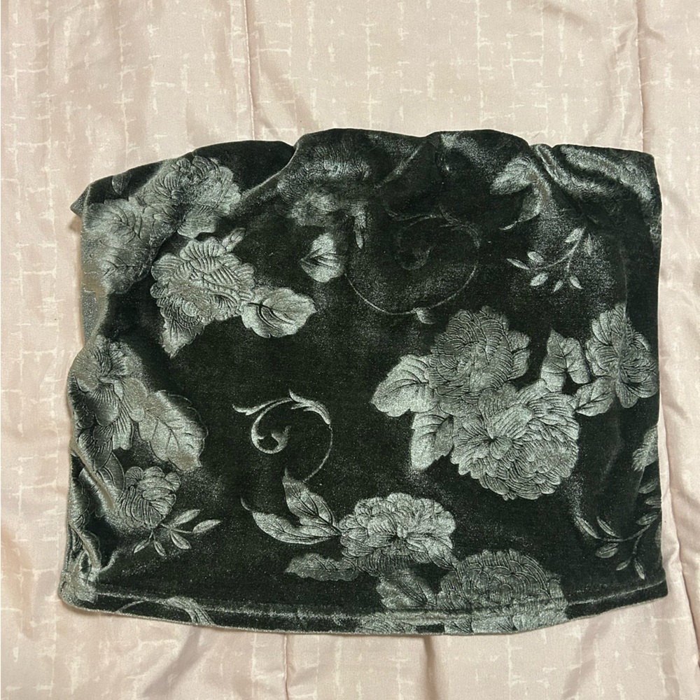 Velvet green floral tube top